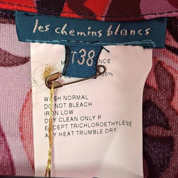 Le Chemins Blancs Women's Vintage Paisley V Neck Collared Blouse size T38/ 6 US - Picture 5 of 7